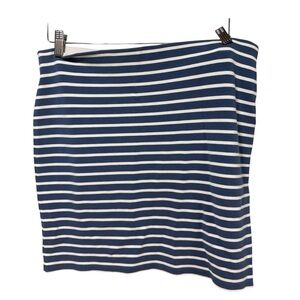 Loft Blue White Striped Mini Skirt Elastic Waist Size L Stretch Knit Casual #271
